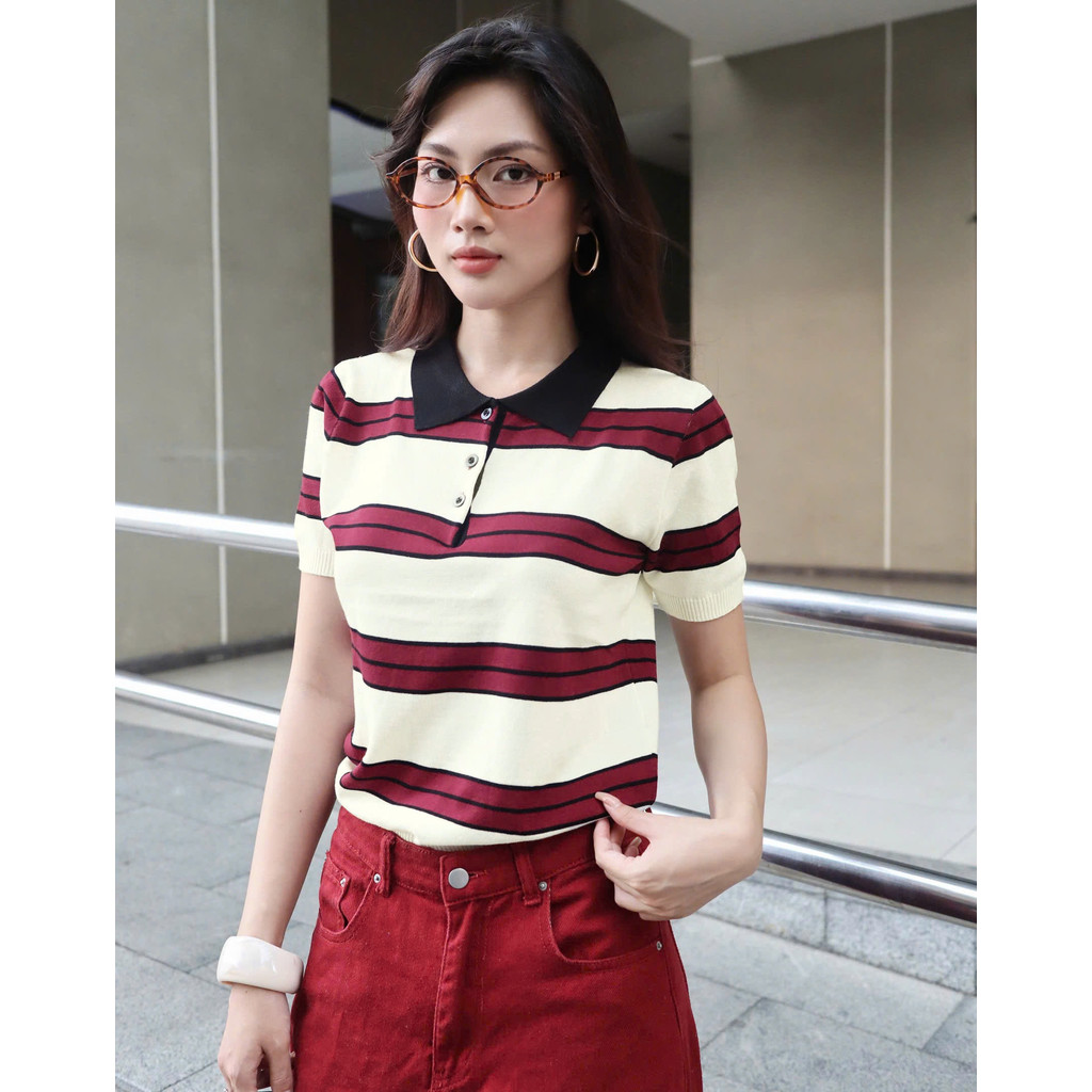 Áo Len Mirage Cổ Kem Sọc Đỏ Local Brand Chất Len Mongtoghi Mềm Mịn Thoáng Mát.