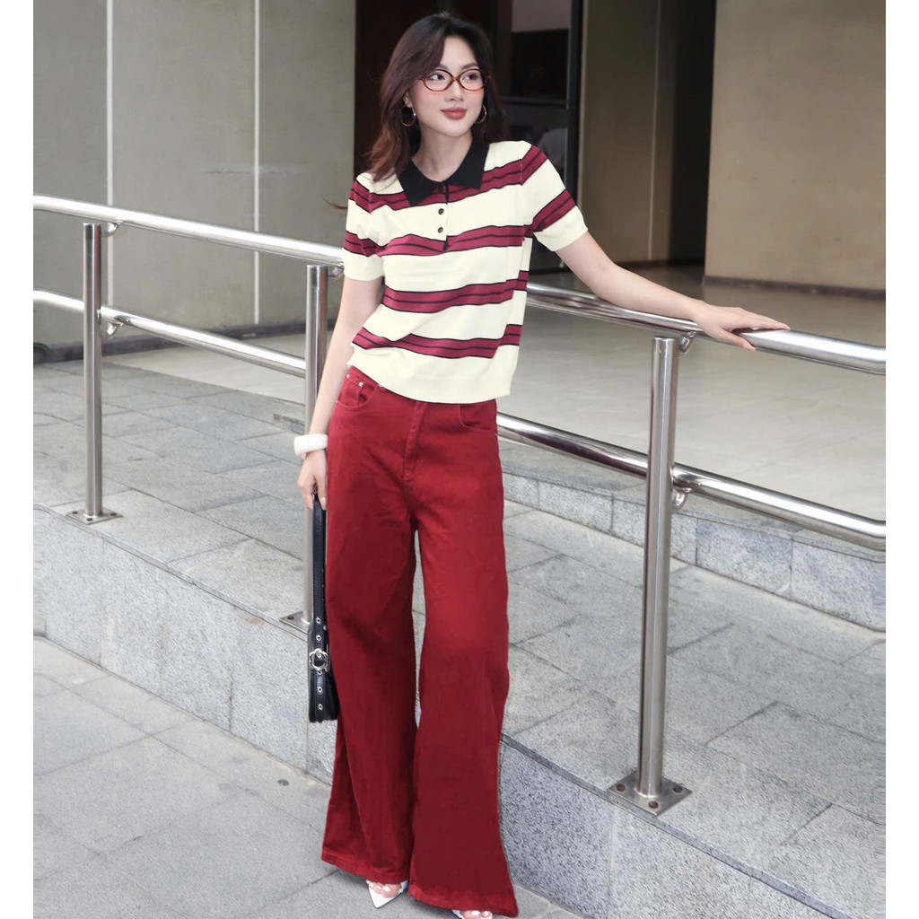 Áo Len Mirage Cổ Kem Sọc Đỏ Local Brand Chất Len Mongtoghi Mềm Mịn Thoáng Mát.