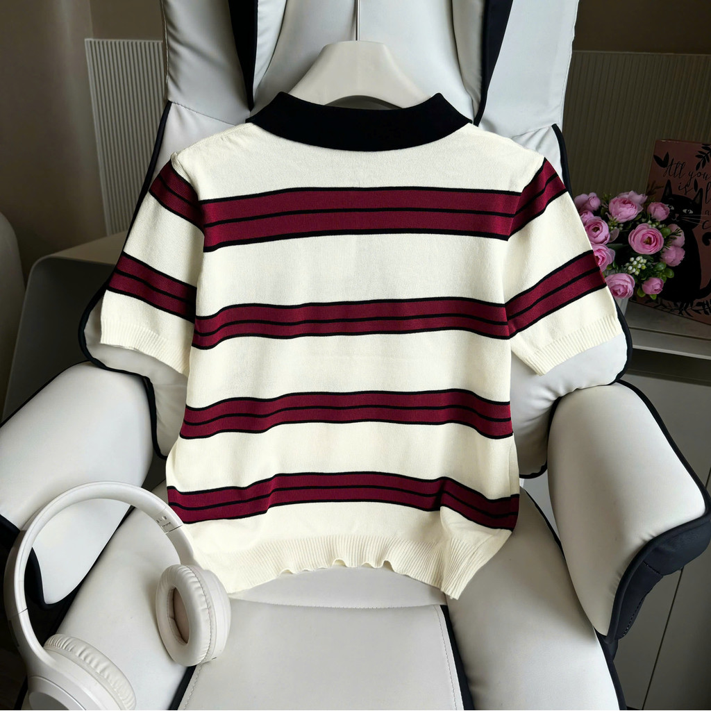 Áo Len Mirage Cổ Kem Sọc Đỏ Local Brand Chất Len Mongtoghi Mềm Mịn Thoáng Mát.