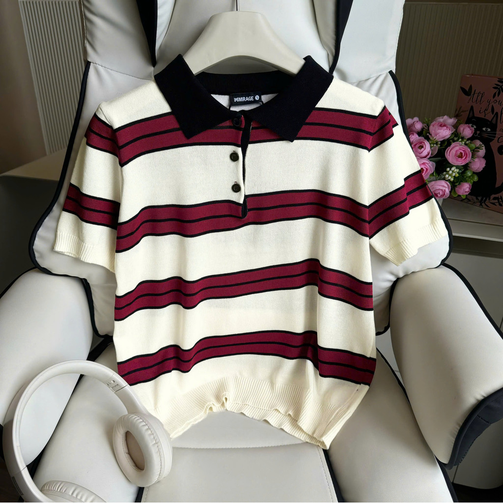 Áo Len Mirage Cổ Kem Sọc Đỏ Local Brand Chất Len Mongtoghi Mềm Mịn Thoáng Mát.