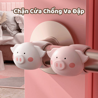 Combo 6 Miếng Chặn Cửa Chống Va Đập Silicon Chống Tiếng Ồn Làm Hỏng Tường Đệm Chặn Cửa Tay Cầm Hình Lợn Life Plus - CC02