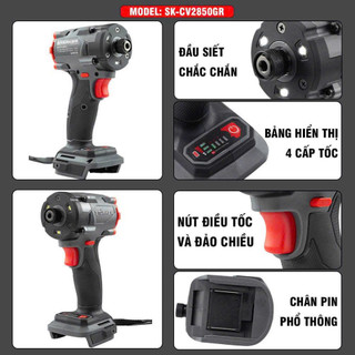 Máy chuyên vít pin STARKER SK-CV2850GR, Lực siết 280NM, Không chổi than, 4 Cấp tốc độ, Chân pin phổ thông