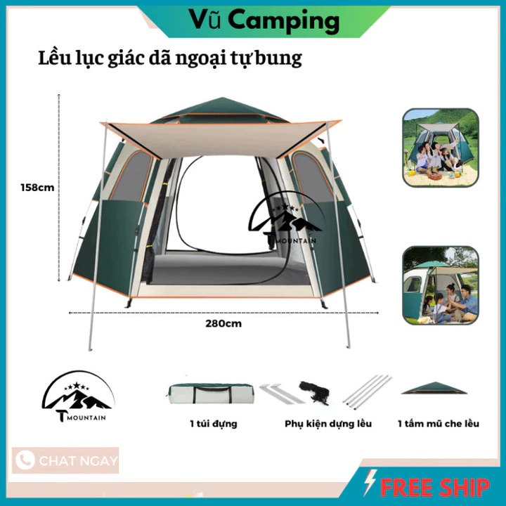 Lều Cắm Trại, lều dã ngoại tự bung 4-6 người chống nước chống tia tử ngoại KT 2m8x2m8 - Lều cắm trại du lịch – 2