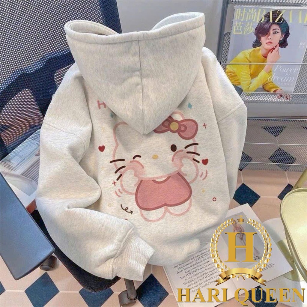 Áo Hoodie Mèo Hello Hồng Bẹo Má Dễ Thương – Áo Nỉ Hoodie Nữ Hình Mèo Siêu Cute Hot Trend HARIQUEEN
