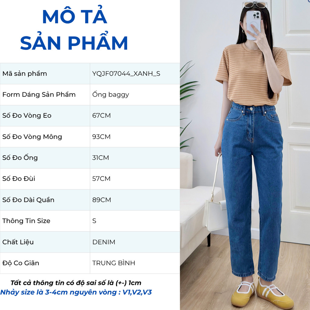 Quần jeans baggy nữ Gmorning - GUMAC dài 89cm tôn dáng chất liệu demim mềm mịn thoáng mát đứng form thoải mái YQJF07044