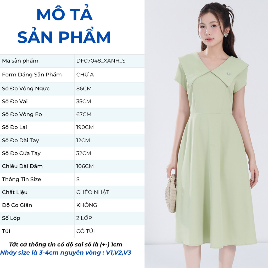Đầm Nữ Form A GUMAC Cổ V Đính Phụ Kiện Chất Chéo Nhật Thanh Lịch DF07048