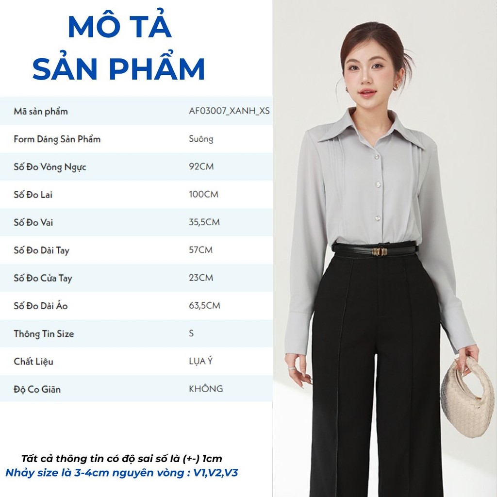Áo Sơ Mi Nữ GUMAC Tay Dài Chiết Ly Lá Cổ Nhọn Vải Lụa Mềm Mát Công Sở AF03007