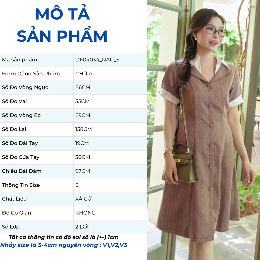 Đầm Nữ GUMAC Form A Phối Cổ Sơ Mi Tay Xẻ V Cách Điệu Thanh Lịch DF04034