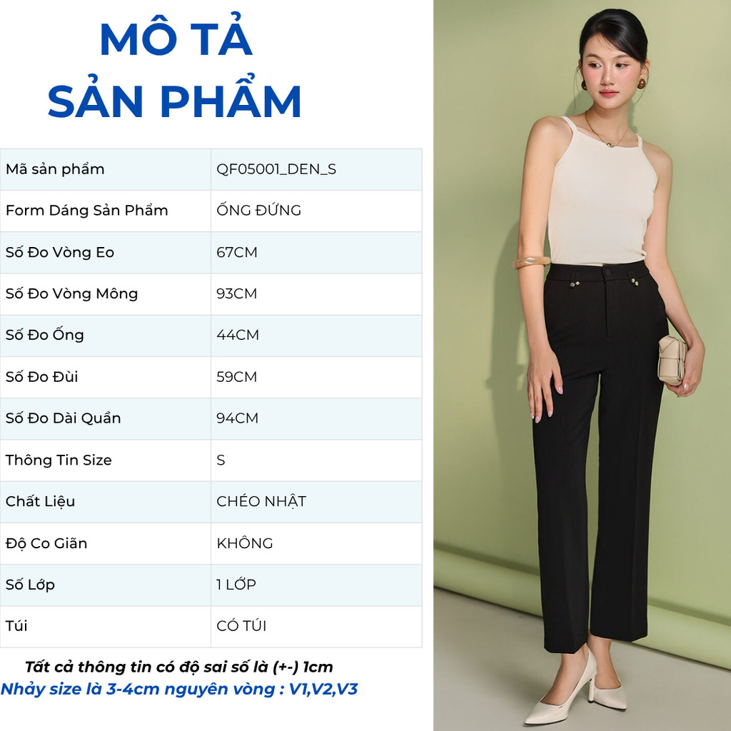 Quần tây nữ GUMAC ống đứng đỉa đôi đính nút vải dày dặn tôn dáng công sở  QF05001