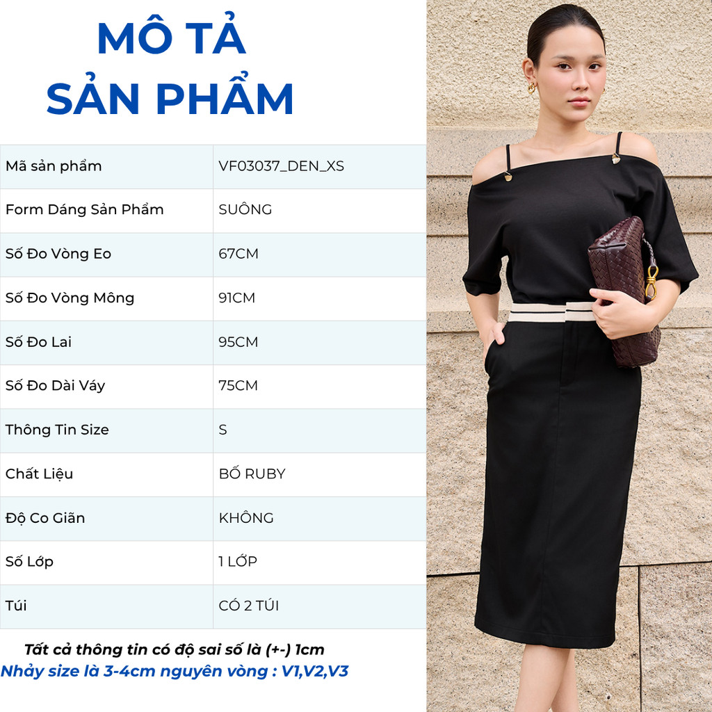 Chân váy nữ GUMAC suông lưng rời màu đen - nâu phối kem dày dặn giấu nút có túi  VF03037