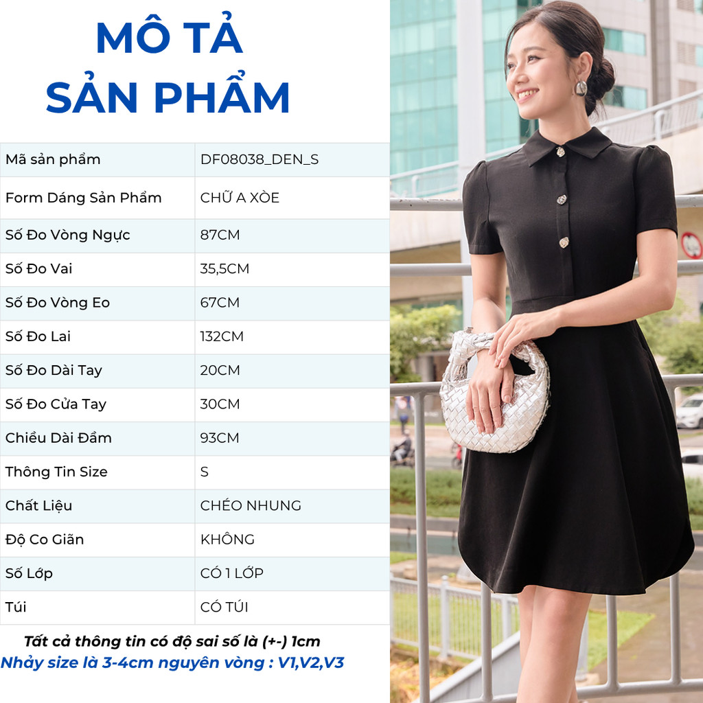 Đầm nữ GUMAC form A xòe kiểu đính nút kim loại trang trí đầm một lớp có túi sườn  DF08038