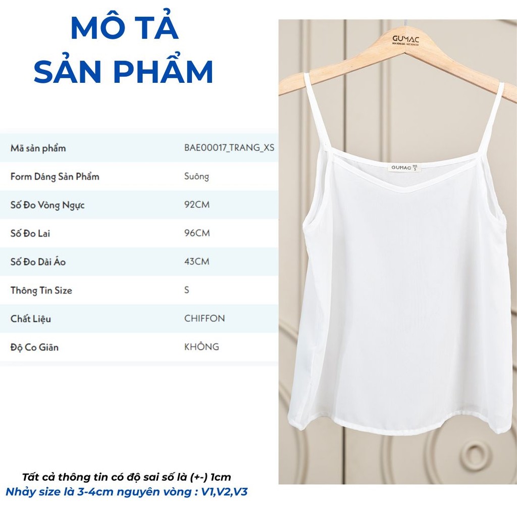 Áo 2 Dây Nữ GUMAC Thiết Kế Form Suông Trẻ Trung Hiện Đại BAE00017