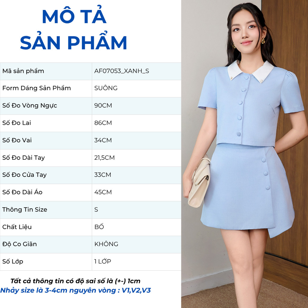 Set lẻ Áo dáng lửng phối cổ  AF07053 - Chân váy nữ GUMAC A  VF07052