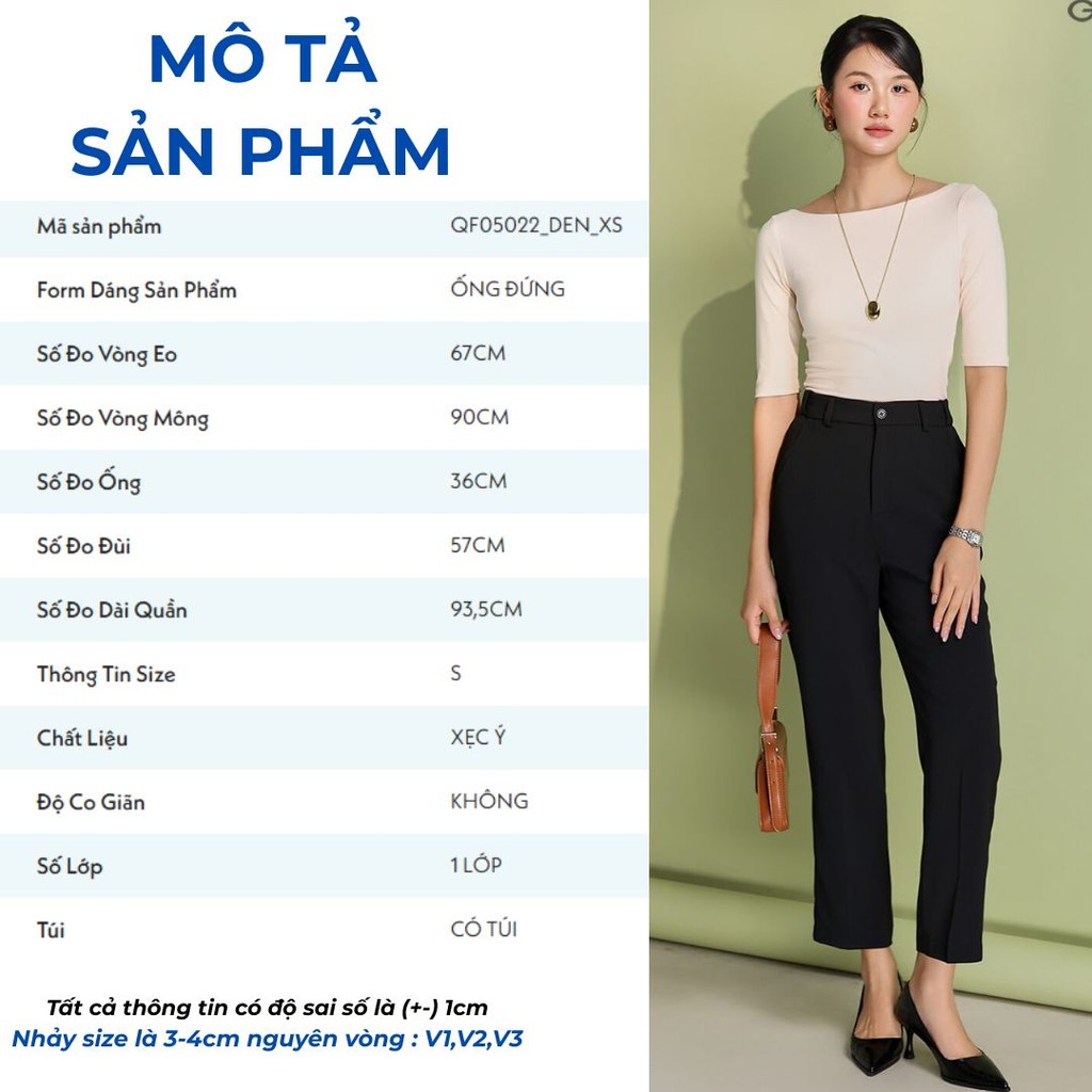 Quần Tây Nữ Ống Đứng GUMAC Lưng Thun Có Túi Xéo Chất Xẹc Ý Đứng Form QF05022