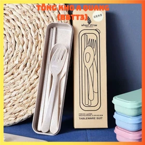 HỘP ĐŨA DÙNG CHO VĂN PHÒNG - Bộ Đồ Ăn An Toàn Cho Sức Khỏe Người Dùng,Bộ 3 Thìa Đũa Lúa Mạch Kèm Hộp Tiện Lợi