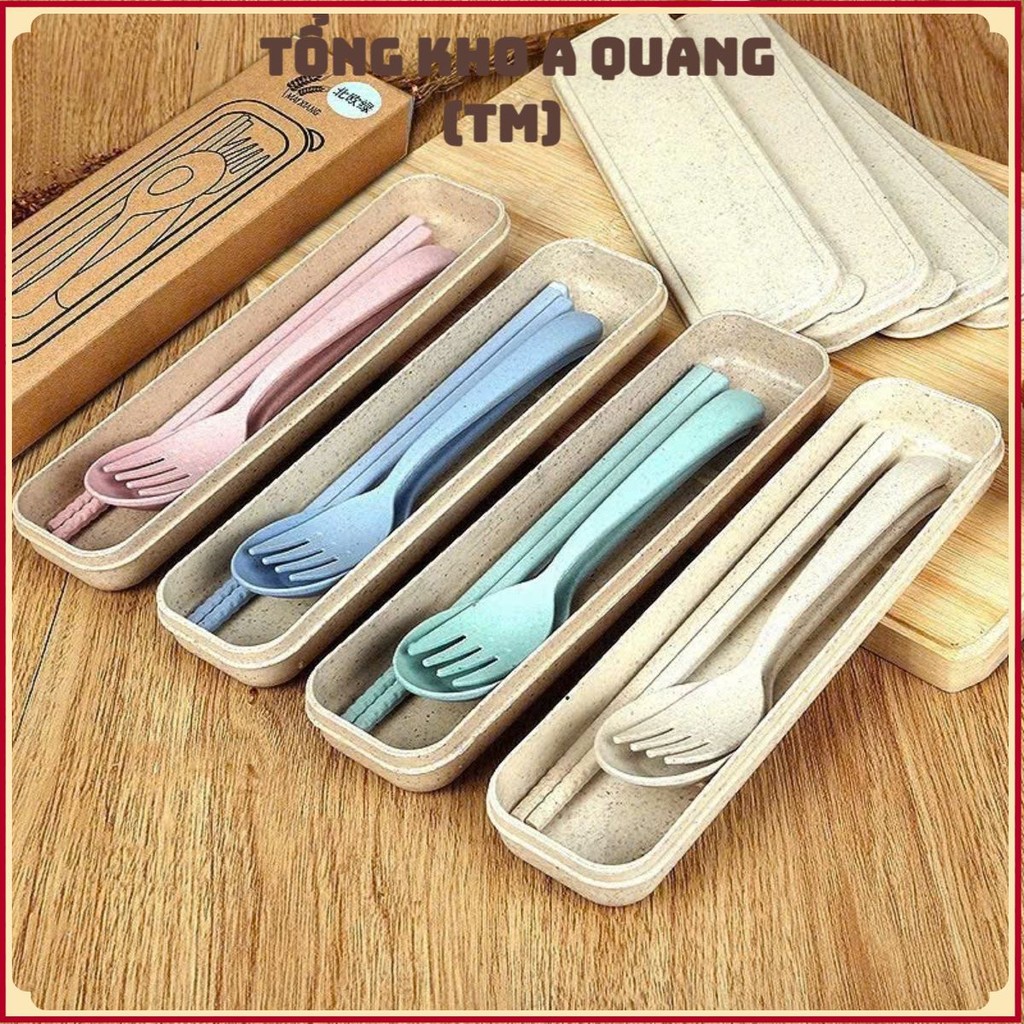 BỘ 3 THÌA ĐŨA LÚA MẠCH KÈM HỘP TIỆN LỢI – Hộp Đũa Dùng Cho Văn Phòng,Bộ Đồ Ăn An Toàn Cho Sức Khỏe Người Dùng