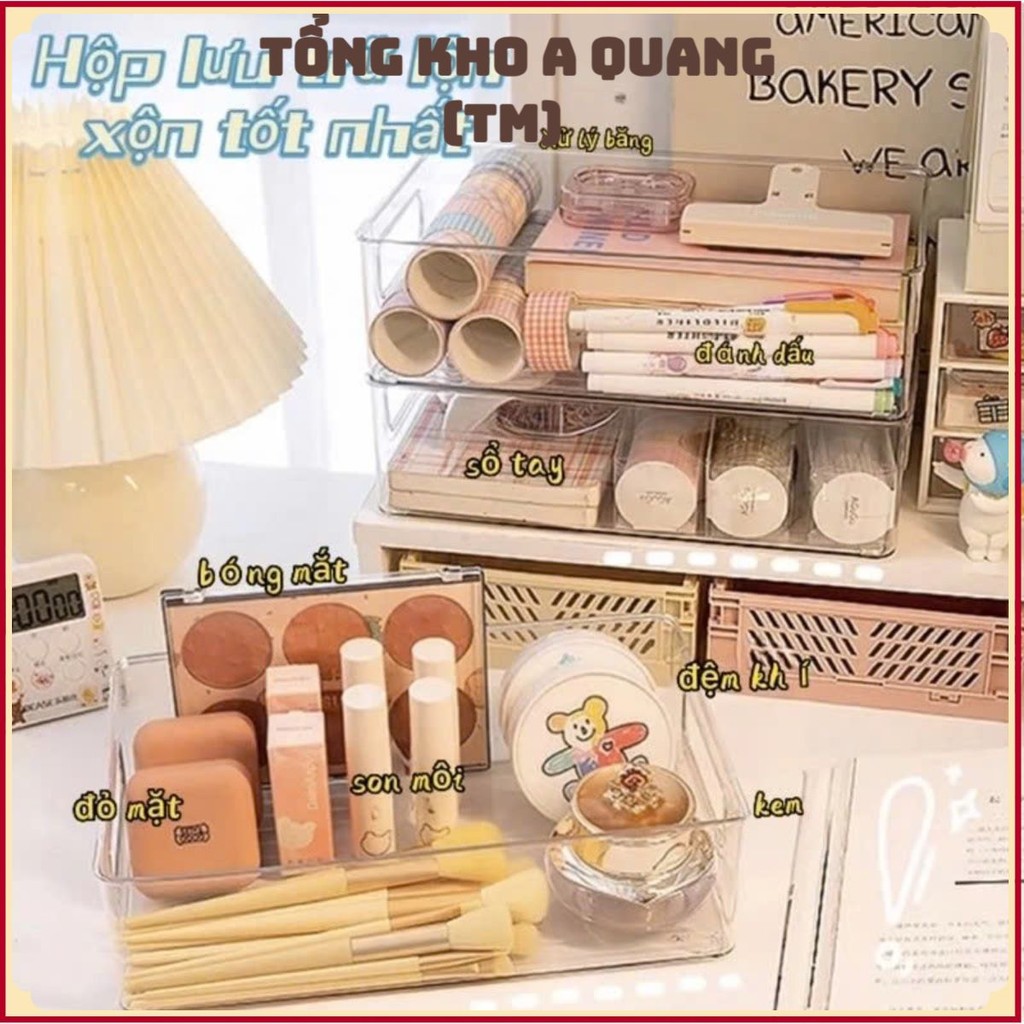 KHAY NHỰA ĐỂ ĐÔ TRANG ĐIỂM GỌN GÀNG - Khay Trong Suốt Thiết Kế Tối Giản,Hộp Trong Suốt Trang Trí Bàn Làm Việc Đựng Đồ