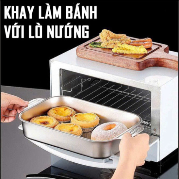 Khay Inox Đa Năng Đựng Thức Ăn Có Nắp, Khay Bảo Quản Đồ Ăn Hấp Cá Nấu Canh Làm Bánh Dùng Cho Mọi Loại Bếp