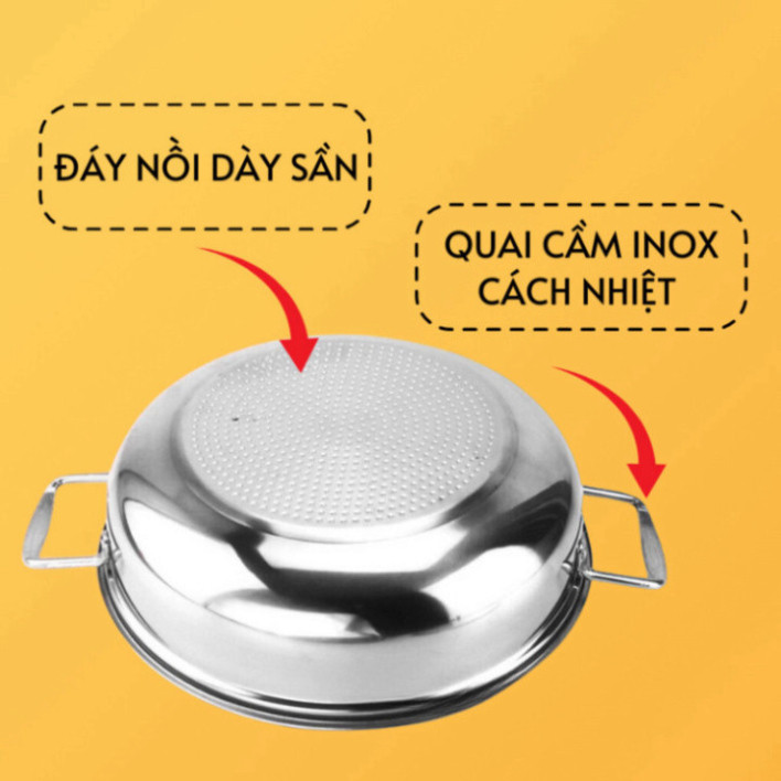Nồi lẩu inox 304 ECOZZY đáy từ size 30cm dùng trên mọi loại bếp, phù hợp ăn lẩu,xào nấu thực phẩm