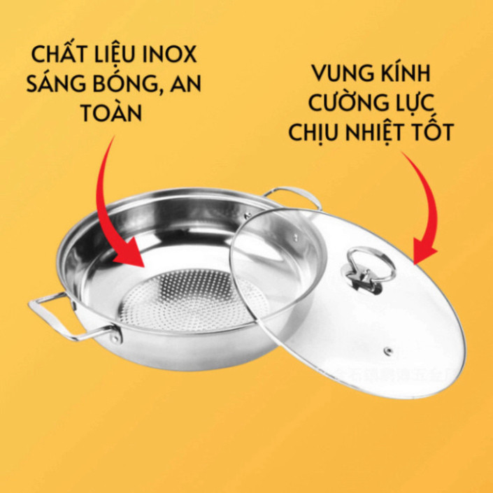 Nồi lẩu inox 304 ECOZZY đáy từ size 30cm dùng trên mọi loại bếp, phù hợp ăn lẩu,xào nấu thực phẩm