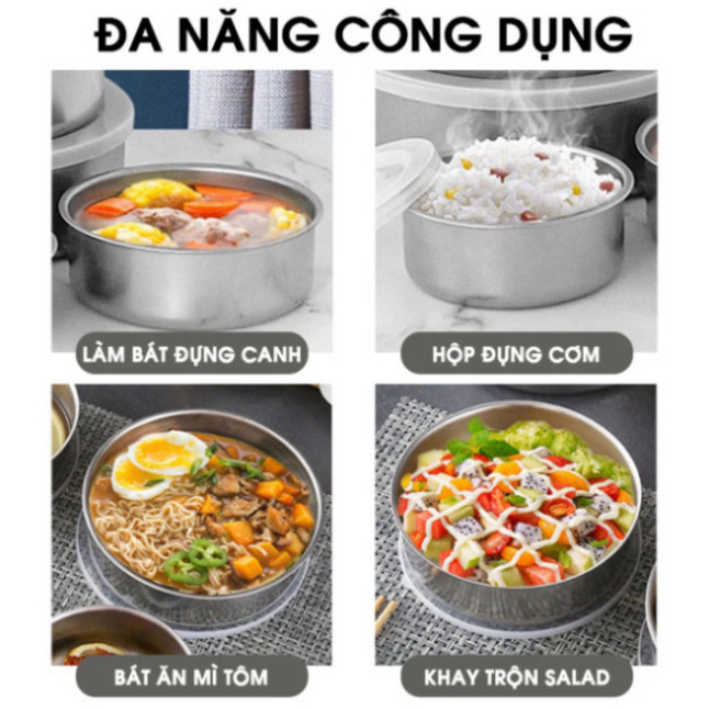 Set 5 Thố Inox Có Nắp Tiện Dụng, Hộp Đựng Cơm Giữ Nhiệt Bảo Quản Thực Phẩm, Hộp Cơm Văn Phòng