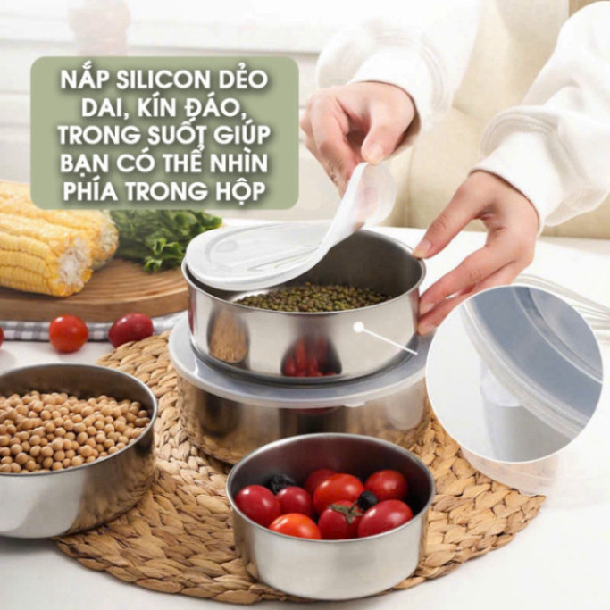 Set 5 Thố Inox Có Nắp Tiện Dụng, Hộp Đựng Cơm Giữ Nhiệt Bảo Quản Thực Phẩm, Hộp Cơm Văn Phòng