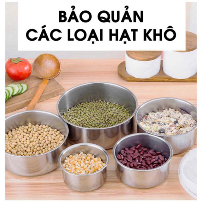 Set 5 Thố Inox Có Nắp Tiện Dụng, Hộp Đựng Cơm Giữ Nhiệt Bảo Quản Thực Phẩm, Hộp Cơm Văn Phòng