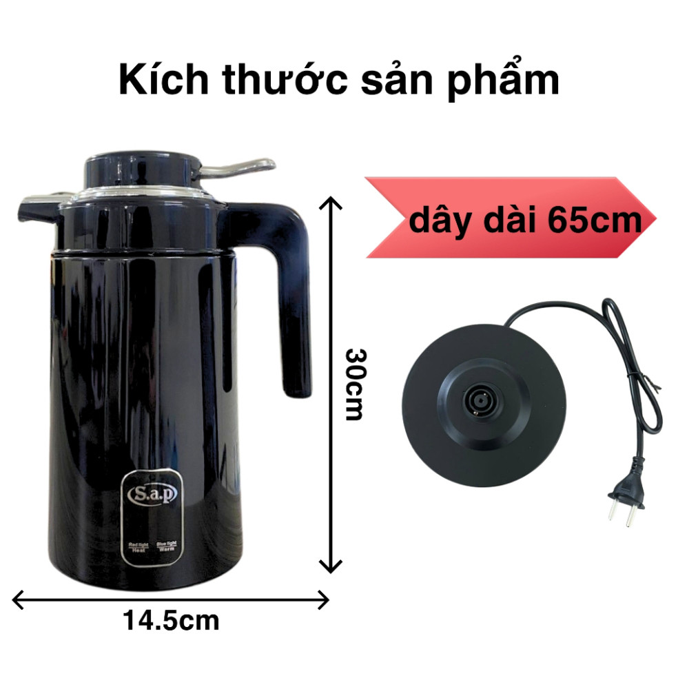 Ấm siêu tốc giữ nhiệt Sap dung tích 3L, công suất lớn 1500W sôi nhanh bảo hành 12 tháng.