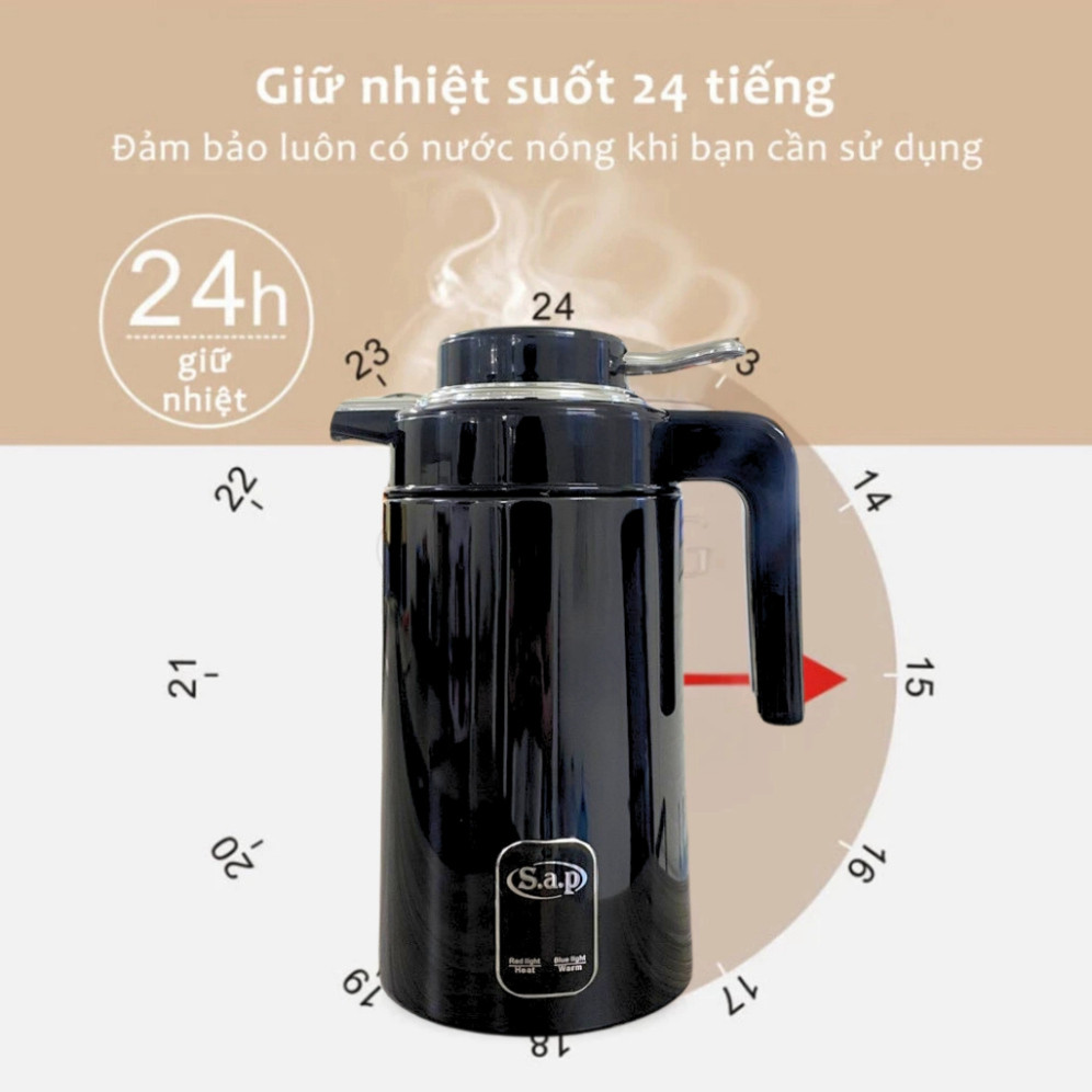 Ấm siêu tốc giữ nhiệt Sap dung tích 3L, công suất lớn 1500W sôi nhanh bảo hành 12 tháng.