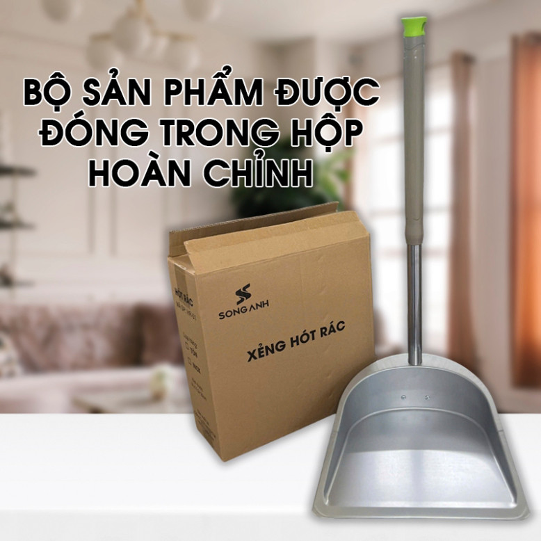 Hót rác inox cán dài Song Anh, xẻng hốt rác kim loại siêu bền dài 70cm dễ dàng lắp ráp