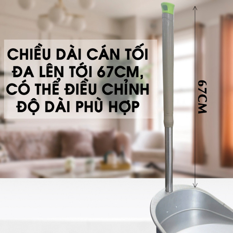 Hót rác inox cán dài Song Anh, xẻng hốt rác kim loại siêu bền dài 70cm dễ dàng lắp ráp