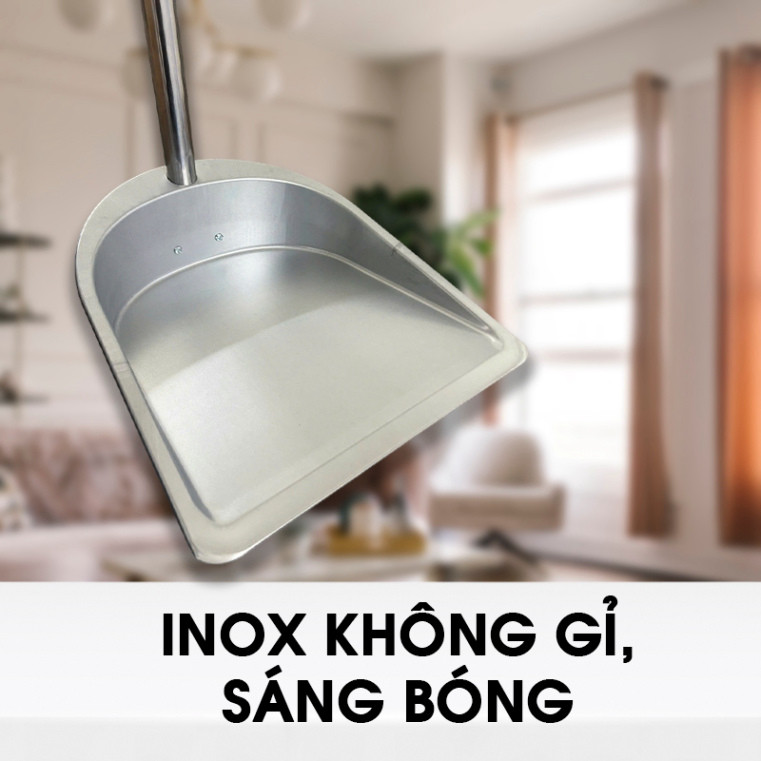Hót rác inox cán dài Song Anh, xẻng hốt rác kim loại siêu bền dài 70cm dễ dàng lắp ráp