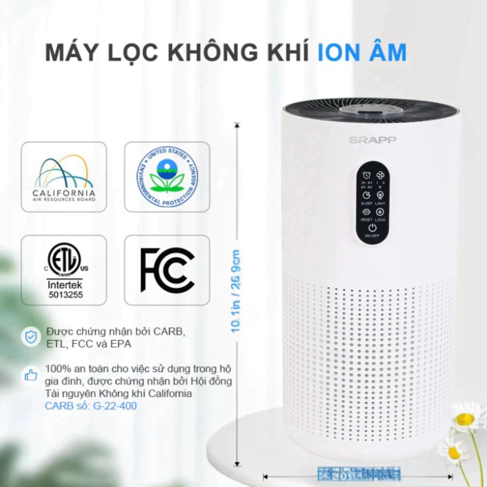 Máy Lọc Không Khí SRAPP SH-AP03 Lọc Sạch Bụi Mịn, Tiêu Diệt Vi Khuẩn Gây Hại, Bảo Vệ Sức Khỏe Gia Đình