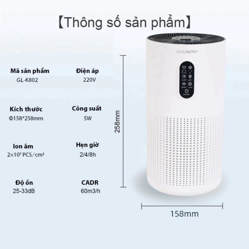 Máy Lọc Không Khí SRAPP SH-AP03 Lọc Sạch Bụi Mịn, Tiêu Diệt Vi Khuẩn Gây Hại, Bảo Vệ Sức Khỏe Gia Đình