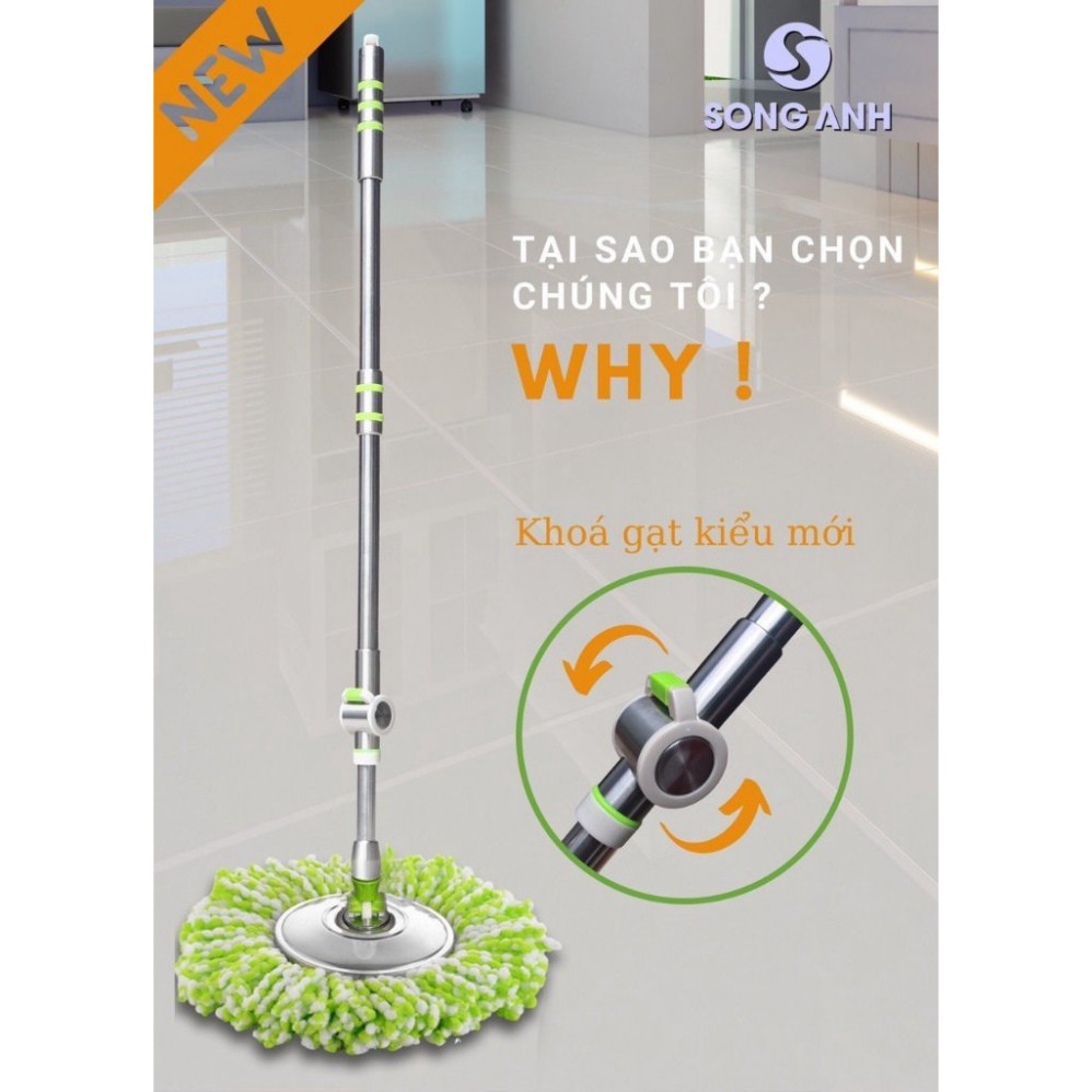 Chổi lau nhà Song Anh SA333 Xoay 360 độ, cán dài 1.35m khóa trợ lực siêu bền, dễ dàng tháo lắp