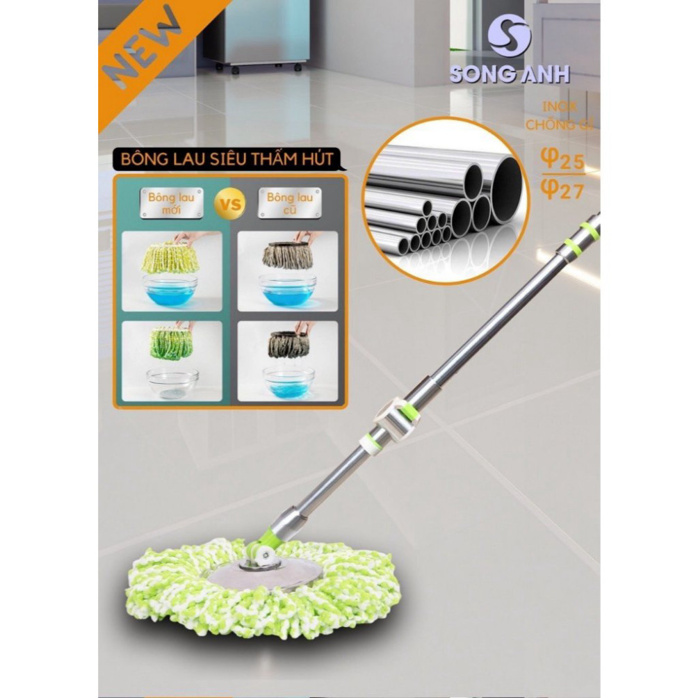Chổi lau nhà Song Anh SA333 Xoay 360 độ, cán dài 1.35m khóa trợ lực siêu bền, dễ dàng tháo lắp