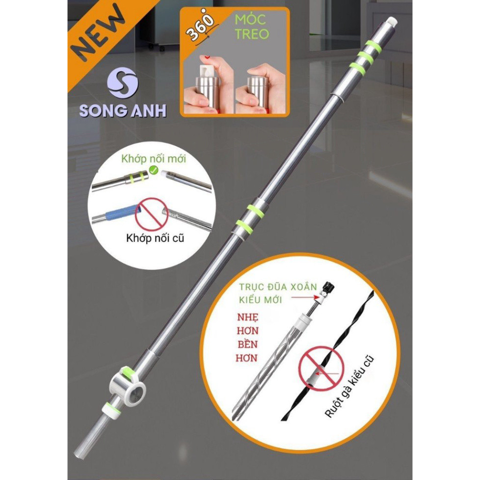 Chổi lau nhà Song Anh SA333 Xoay 360 độ, cán dài 1.35m khóa trợ lực siêu bền, dễ dàng tháo lắp