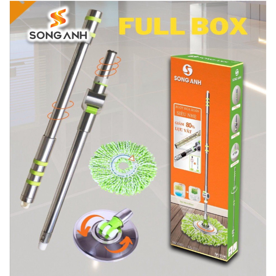 Chổi lau nhà Song Anh SA333 Xoay 360 độ, cán dài 1.35m khóa trợ lực siêu bền, dễ dàng tháo lắp