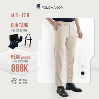 Quần dài tây nam POLOMANOR co giãn 2 chiều, xuất xịn, lưng đai chun ẩn, chuẩn form