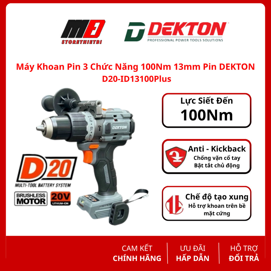Máy Khoan Pin 3 Chức Năng 100Nm 13mm Pin D20 DEKTON (D20-ID13100Plus ...