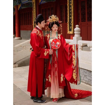 Đầm cưới thời nhà Đường, phong cách quốc gia Hanfu, đầm cưới phong cách Trung Quốc mới, bộ đôi đầm cưới, chụp ảnh studio