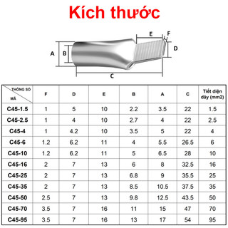 [Bán sỉ combo] Đầu cos mỏ vịt, đầu cos pin dẹp trần C45 dùng cho CB