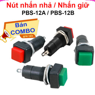 [Giá sỉ] (5C) Nút nhấn nhả ( reset) / giữ ( on/off) PBS - 12A / PBS - 12B lỗ khoét 12mm 2 chân