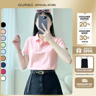 Áo thun polo nữ màu hồng - tím thời trang GUMAC có cổ đẹp thiết kế trơn cơ bản thoáng khí PLE03028