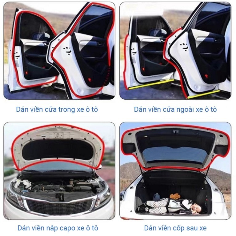 Gioăng cao su chữ D ốp dán viền ô tô chống ồn chống bụi bẩn