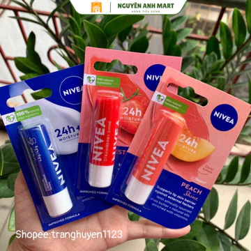 SON DƯỠNG MÔI NIVEA KHÔNG CHÌ KHÔNG MÙI/ HƯƠNG DÂU/ HƯƠNG ĐÀO 4.8G