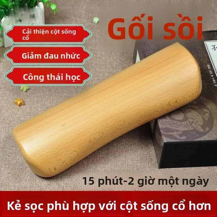 Gối gỗ đặc, gối cổ, sửa chữa cột sống cổ, gối cứng đặc biệt, gối gỗ chống cong, gối hình trụ, gối massage