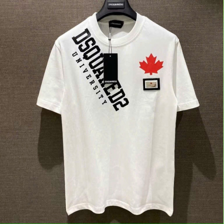 Áo Phông Nam Nữ Boy Phố DSQUARED2 Vắt Vai Cổ Tròn Ngắn Tay Chất Cotton Premium In Hình Lá Phong Nhỏ Ở Ngực New 2025