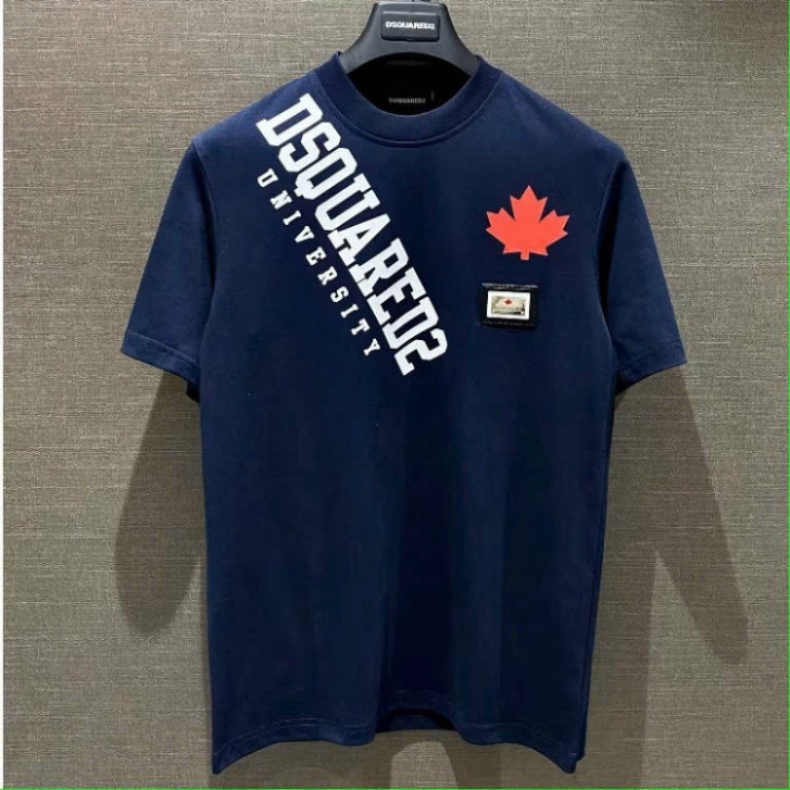 Áo Phông Nam Nữ Boy Phố DSQUARED2 Vắt Vai Cổ Tròn Ngắn Tay Chất Cotton Premium In Hình Lá Phong Nhỏ Ở Ngực New 2025