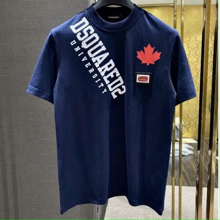 Áo Phông Nam Nữ Boy Phố DSQUARED2 Vắt Vai Cổ Tròn Ngắn Tay Chất Cotton Premium In Hình Lá Phong Nhỏ Ở Ngực New 2025